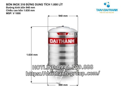 Đại Lý bồn nước inox Đại Thành 1000l Quận 11
