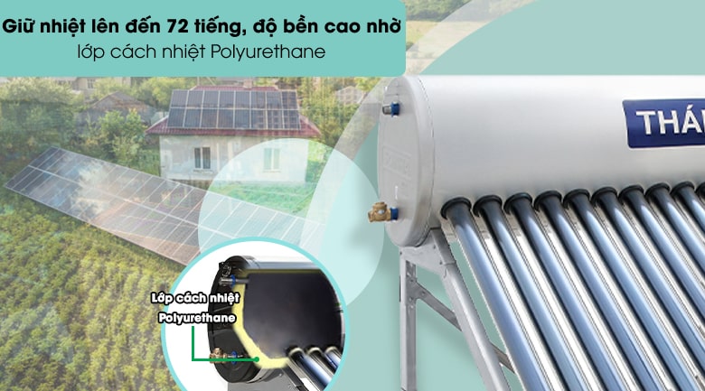 Máy nước nóng năng lượng mặt trời Sơn Hà 260 lít Titan ống Gold 58-260 lưu giữ nhiệt độ nước lên tới 72 tiếng với lớp cách nhiệt Polyurethane